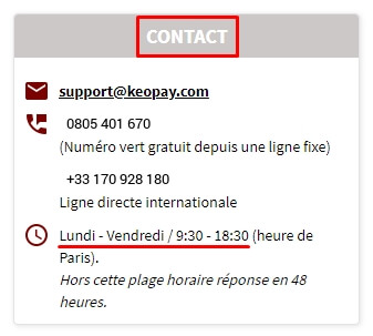 KeoPay Informations de support client